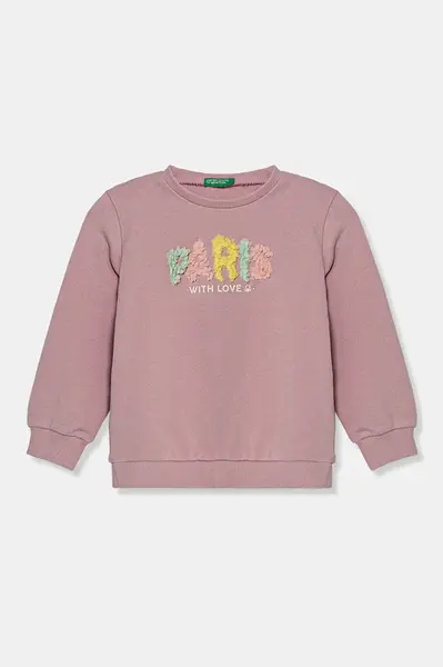Dětská bavlněná mikina United Colors of Benetton růžová barva, s aplikací, 3J68G10J0
