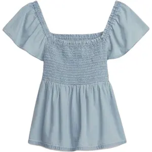 GAP TOP SMOCKED FLUTTER Dívčí tričko, světle modrá, velikost