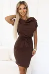 240-9 ROXI dress with asymmetrical skirt and belt - chocolate color
