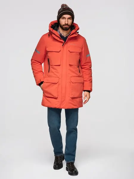 Ombre Men's long insulated jacket with reflective elements - orange