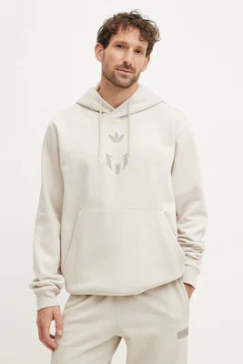 Mikina adidas Originals MESSI HOODIE pánská, béžová barva, s kapucí, s potiskem, JC9474
