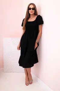 Kesi Włoski Dámske viskózové šaty s nafúknutými rukávmi a volánikovým topom čierny