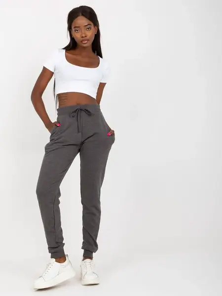 Dark gray classic basic tied sweatpants