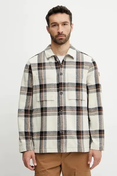 Košile Fjallraven Singi Flannel Overshirt M pánská, béžová barva, relaxed, s klasickým límcem, F12600226.113.555