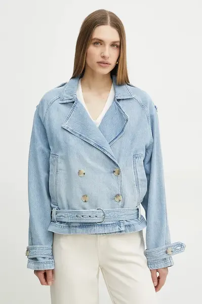 Džínová bunda BOSS Orange modrá barva, přechodná, 50539077