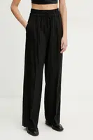 Kalhoty s příměsí lnu Marella FRED černá barva, high waist, 2513131085200