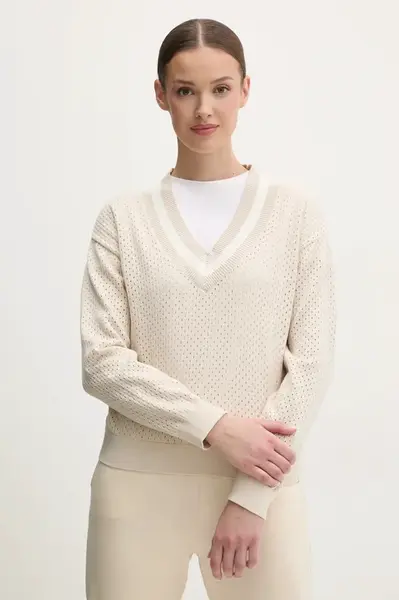 Bavlněný svetr Dkny dámský, béžová barva, lehký, DP5R6017