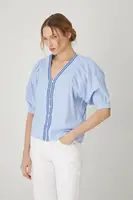 Bavlněná halenka Medicine dámská, modrá barva, vzorovaná