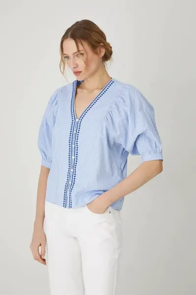 Bavlněná halenka Medicine dámská, modrá barva, vzorovaná