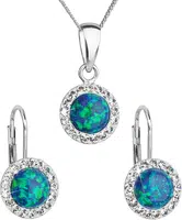 Evolution Group - Pavona Třpytivá souprava šperků s krystaly Preciosa 39160.1 & green s.opal (náušnice, řetízek, přívěsek)