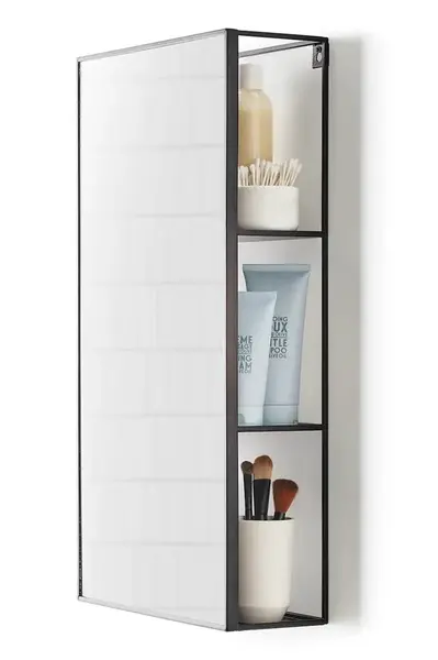 Koupelnová polička se zrcadlem Umbra Cubiko černá barva