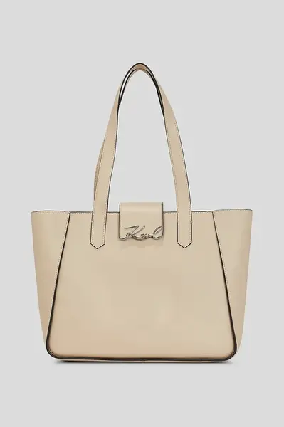 Kožená kabelka Karl Lagerfeld K/SIGNATURE béžová barva, A3W30133