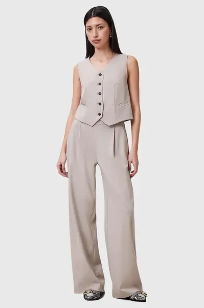 Kalhoty AllSaints ALEIDA dámské, béžová barva, široké, medium waist, W037QC