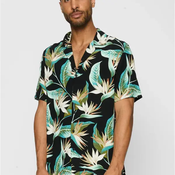 Blossoms Resort Shirt Black/Floral