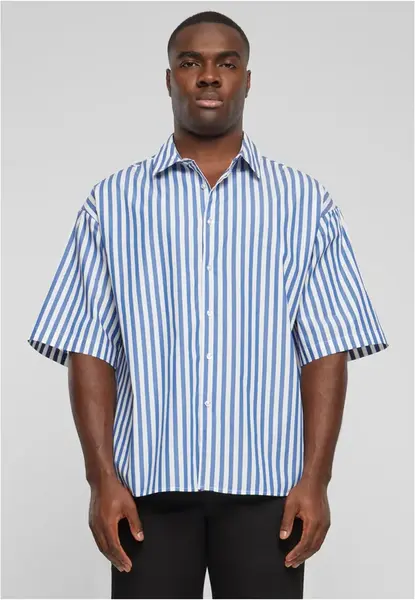Men's short-sleeved shirt Striped Summer white/blue