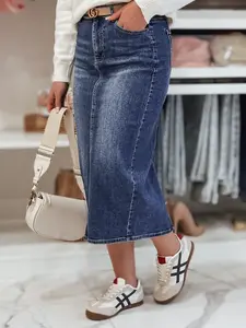 Džínová midi sukně s rozparkem MERITTA