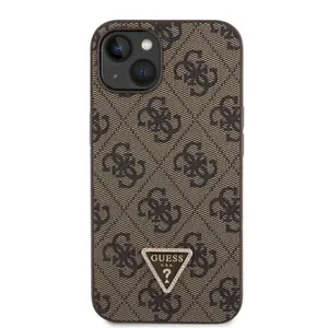 Zadní kryt Guess PU 4G Strass Triangle Metal Logo + Crossbody popruh pro Apple iPhone 15, brown