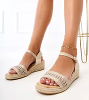 Gemre Beige Wedge Sandals with Braided Strap Ameliz