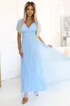 562-5 NASTIA Long dress with a neckline and short sleeves - light blue