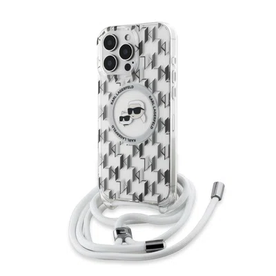 Zadní kryt Karl Lagerfeld IML Monogram Crossbody K&CH Heads MagSafe pro Apple iPhone 16 Pro, transparentní