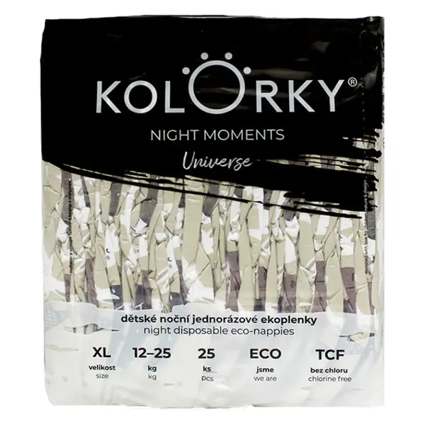 KOLORKY NIGHT MOMENTS Noční jednorázové EKO plenky vesmír XL (12-25 kg) 25 kusů