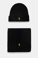 Vlněná čepice a šála Polo Ralph Lauren černá barva, 710951146