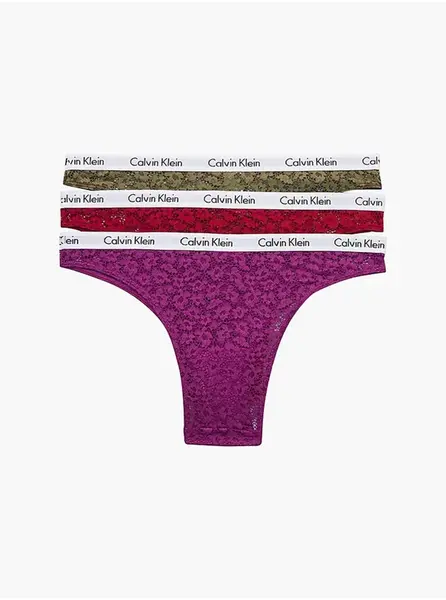 Calvin Klein Sada tří dámských krajkových kalhotek v zelené, červené a fialové - Dámské