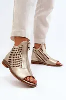 Kožené Prokreslené Sandály Na Zip Zlaté Zazoo 977/L