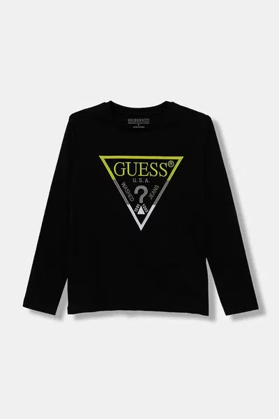 Dětské bavlněné tričko s dlouhým rukávem Guess černá barva, s potiskem, L5YI06 K8HM4