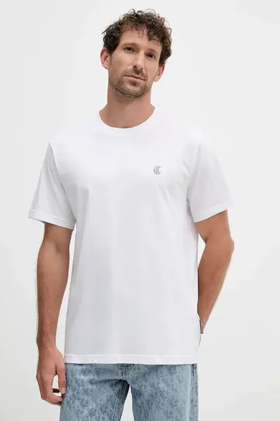 Bavlněné tričko Just Cavalli pánské, bílá barva, 79OAHT06 CJ500