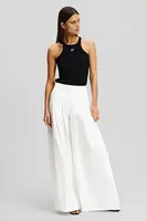 Kalhoty Karl Lagerfeld dámské, bílá barva, široké, medium waist, A2W10106