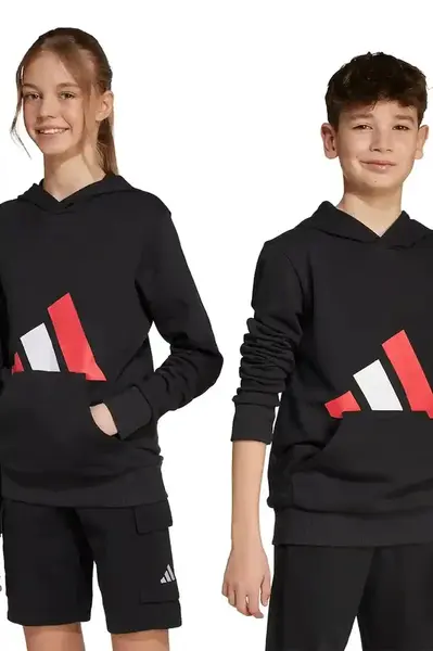 Dětská mikina adidas černá barva, s kapucí, s potiskem, JY0301