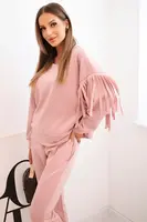 Kesi Włoski Komplet dámsky maslový s strapcami na rukávoch tmavý pudrový ruž