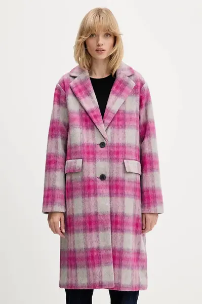 Kabát s příměsí vlny Desigual PINKCHECK
