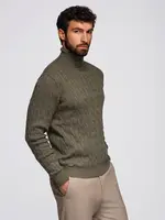 Ombre Men's turtleneck sweater with checkered weave - olive