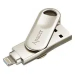 Apacer USB flash disk OTG, USB 3.0, 64GB, AH790, stříbrný, AP64GAH790S-1, USB A / Lightning, s otočnou krytkou