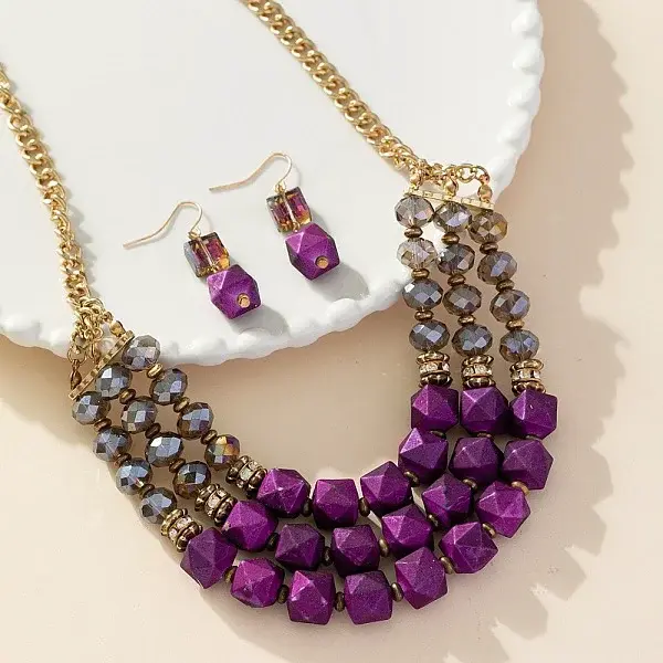 Bohemian Style Alloy & Acrylic & Glass Necklaces & Dangle Earrings Sets