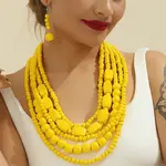 Wood Beaded Multilayer Necklaces & Dangle Earrings Sets