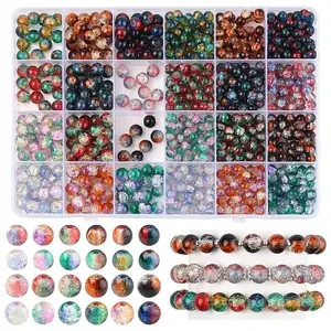 900Pcs 24 Styles Crackle Glass Beads