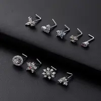 316L Surgical Stainless Steel Clear Cubic Zirconia L-Shaped Nose Rings