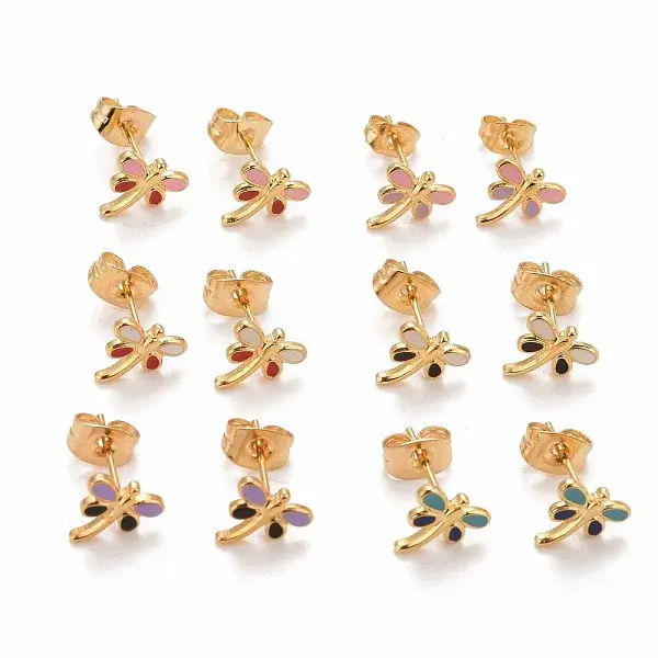304 Stainless Steel Enamel Stud Earrings