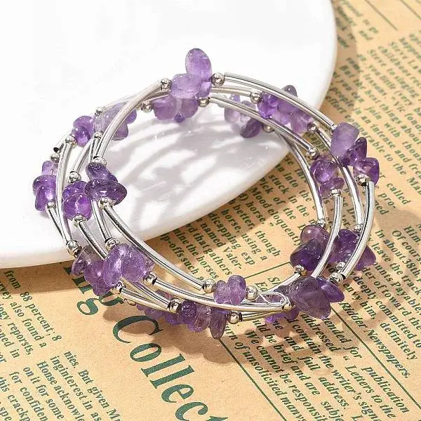 Natural  Amethyst Chip Warp Bracelets