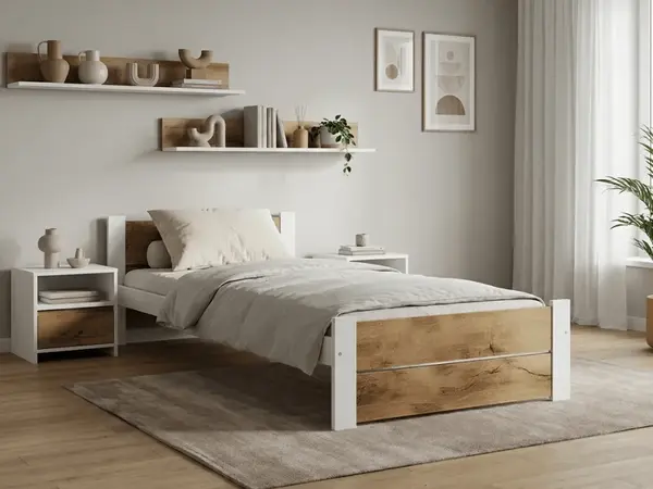 Posteľ IKAROS DOUBLE 90 x 200 cm, dub artisan/biela Rošt: S lamelovým roštom, Matrac: Matrac DELUXE 10 cm