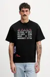 Bavlněné tričko Evisu Slogan and Poster Print černá barva, s potiskem, 2EAHTM3TS8056LFCT