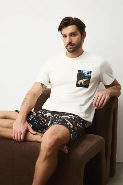 Bavlněné pyžamo Medicine pánské, béžová barva