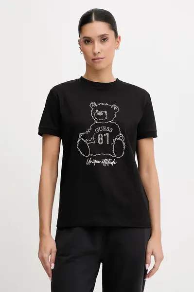 Bavlněné tričko Guess dámské, černá barva, V5BI16 K8FQ4