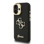 Zadní kryt Guess PU Grained 4G Logo Stand Camera Frame pro Apple iPhone 16, černá