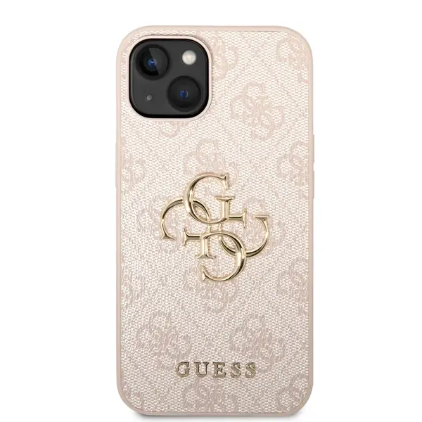 Zadní kryt Guess PU 4G Metal Logo pro Apple iPhone 15, růžová