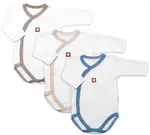 Baby Nellys Rostoucí výhodná sada, 3x Body zap. bokem Nature - modrá/béžová/taupe