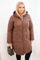Kesi Włoski Dámská zimní prošívaná bunda Plus Size s kapucí čokoládová